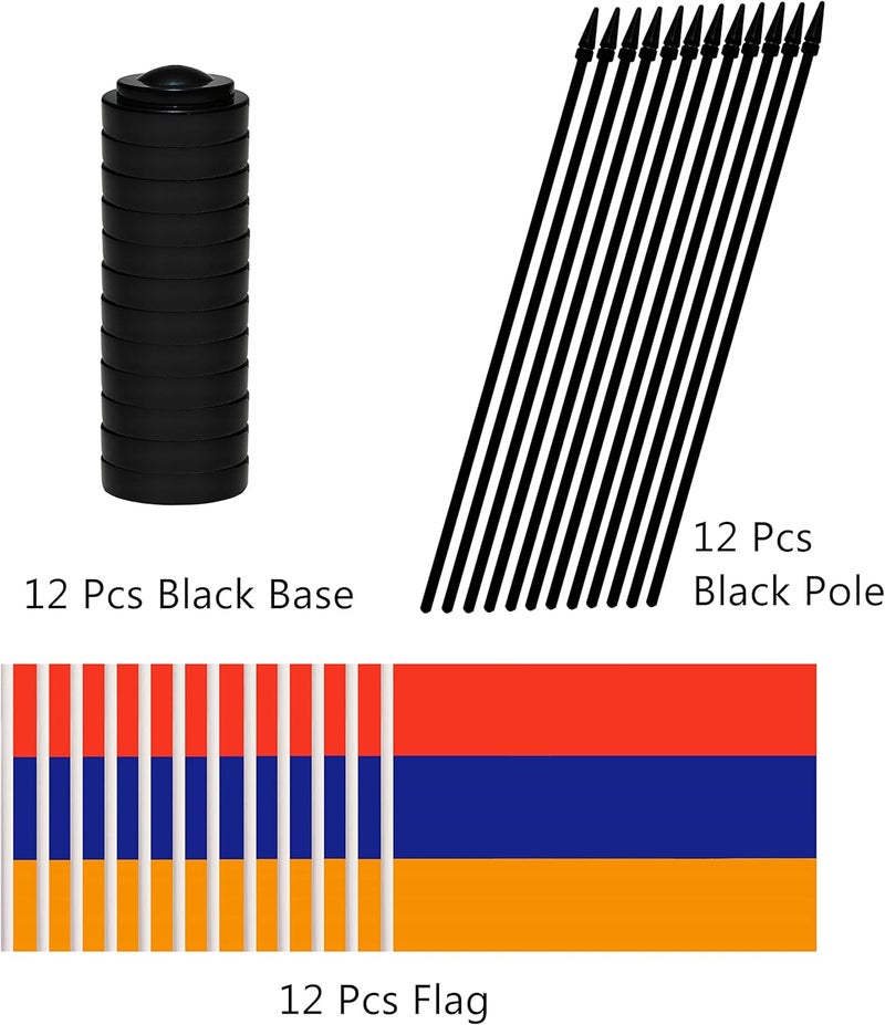 BCLin 12 Pack Armenia Desk Flags Set, Armenian Small Mini Table Office Flags With 12" Solid Black Pole, Black Base and Spear Top, Miniature Desktop Flag, Home Decoration, Office Decoration, Festival - Image 3
